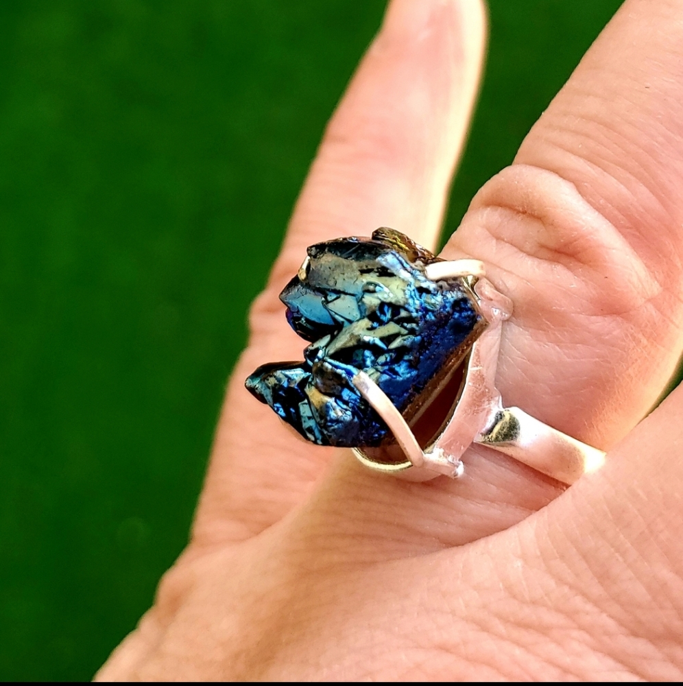 New Titanium Druzy 925 Silver Ring.